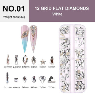 12 Grids Flat Diamonds Rhinestones #01 White